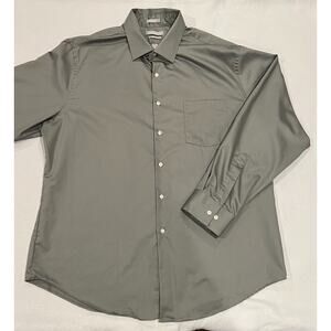 Van Heusen Lux Sateen Fitted Dress Shirt- Gray, Size 18 (34/35)